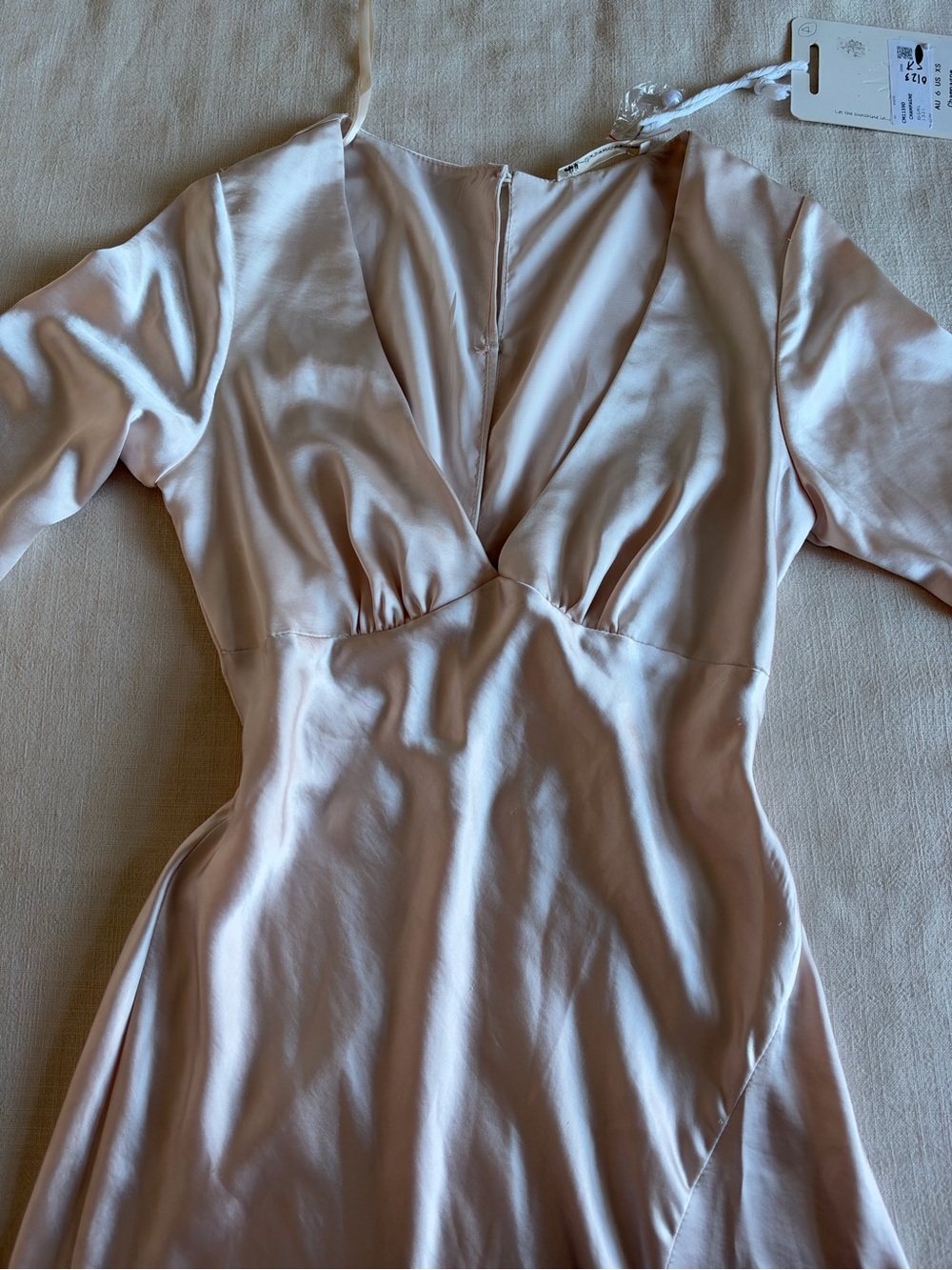 Here Comes the Sun Champagne Satin Long Sleeve Midi Dress